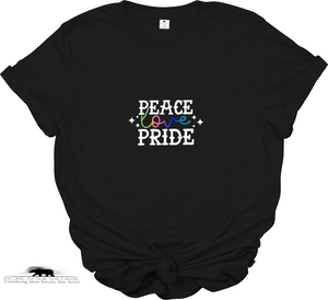 “Peace Love Pride” T-Shirt – Front Design | LGBTQ+ Collection | Sustainable Fashion