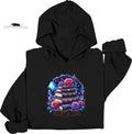 Black hoodie with a colorful 'Bookish Soul' design on a white background
