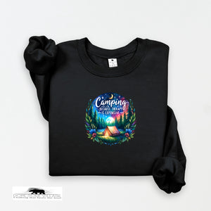 Black sweatshirt with a colorful graphic and text on a white background