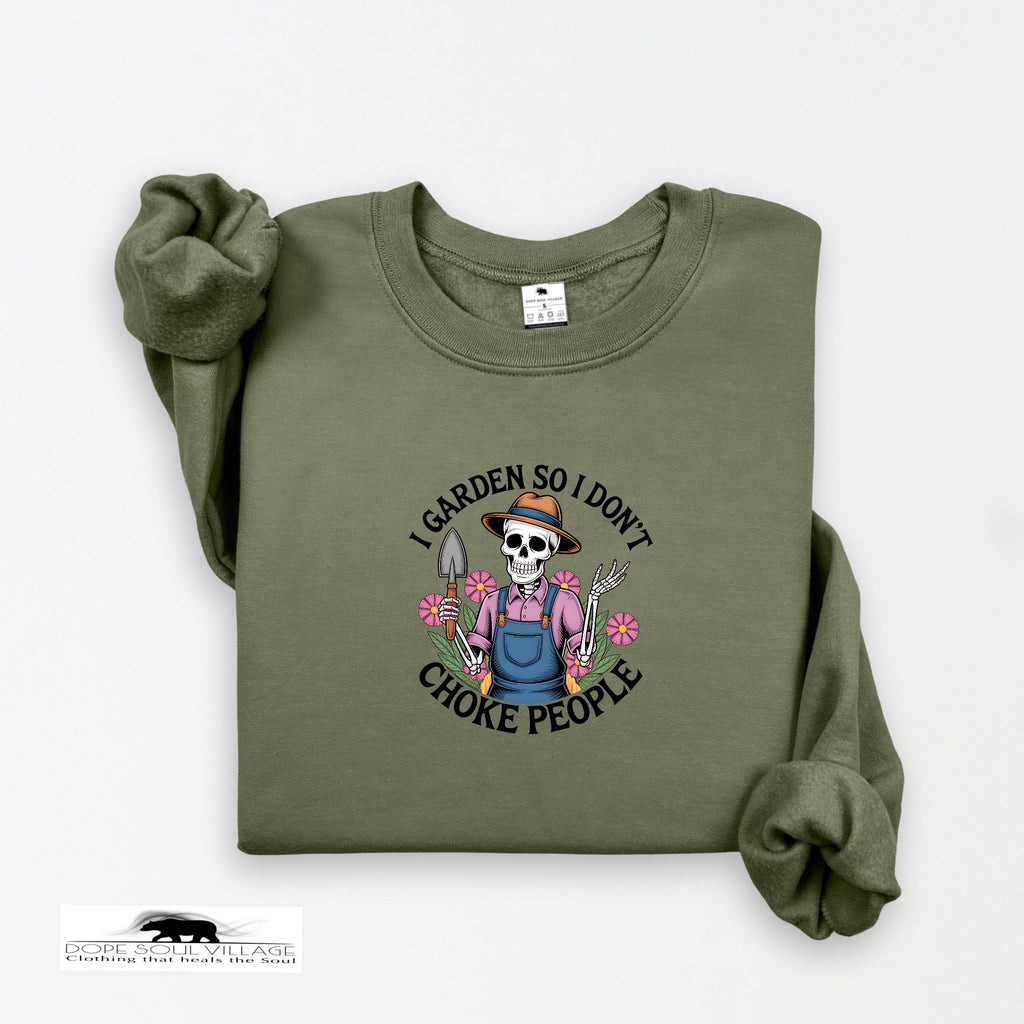 Green sweatshirt with a graphic design on a white background