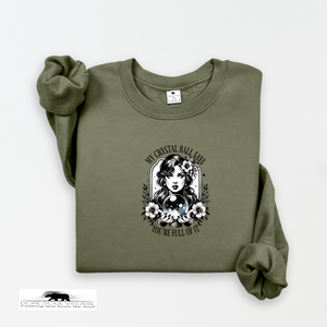 Green sweatshirt with a graphic design on a white background