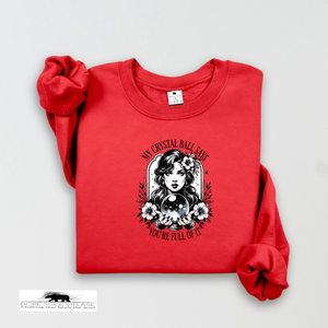 Red sweatshirt with a graphic design on a light gray background