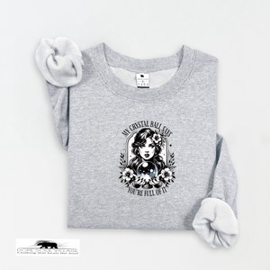 Gray sweatshirt with a graphic design on a white background