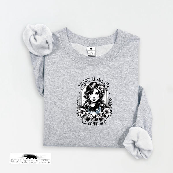 Gray sweatshirt with a graphic design on a white background