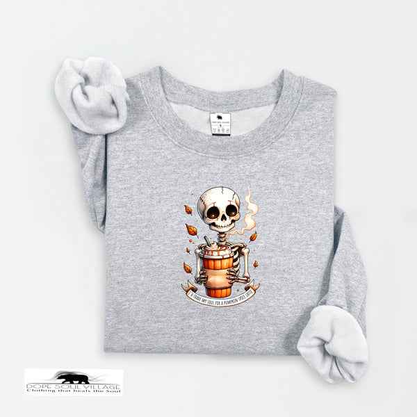 Gray sweatshirt with a skeleton design on a white background