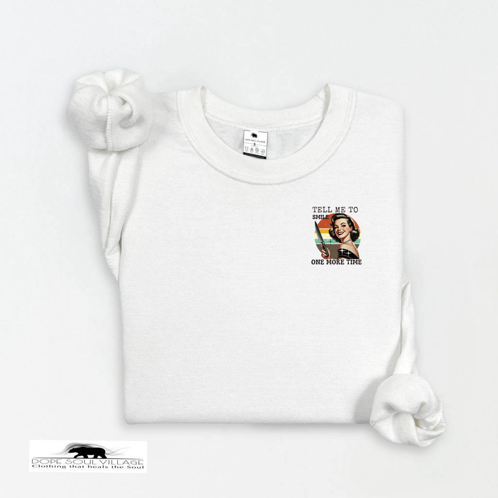 White t-shirt with graphic design and text on a white background