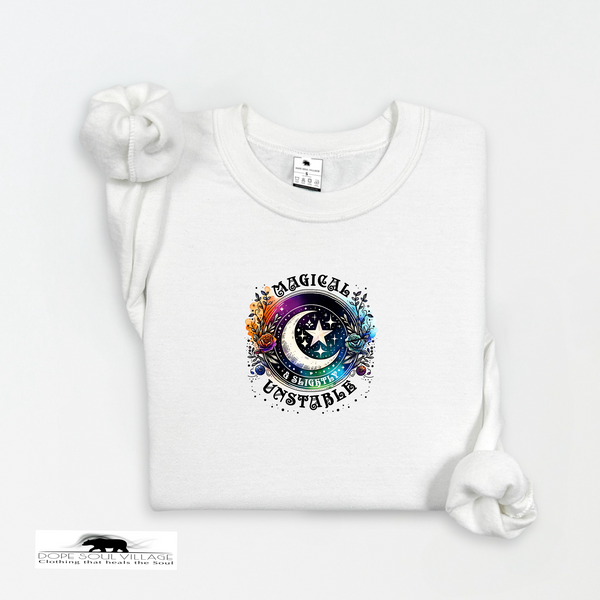 White t-shirt with colorful graphic design and text on a white background