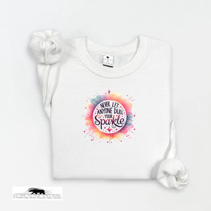 White t-shirt with colorful graphic and text on a white background