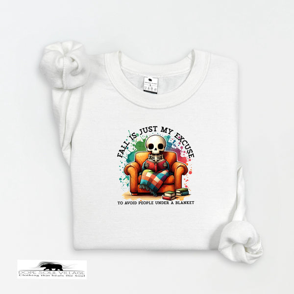 White t-shirt with a skeleton design and text on a white background
