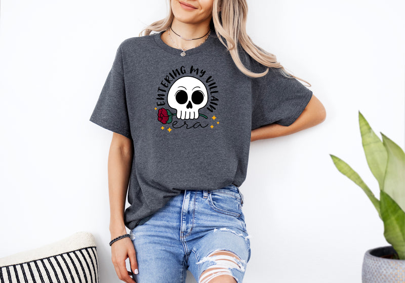 ENTERING MY VILLAIN ERA | SKULL WITH FLOWER Unisex T-shirt | Dope Soul Village