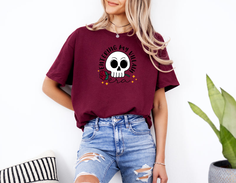 ENTERING MY VILLAIN ERA | SKULL WITH FLOWER Unisex T-shirt | Dope Soul Village