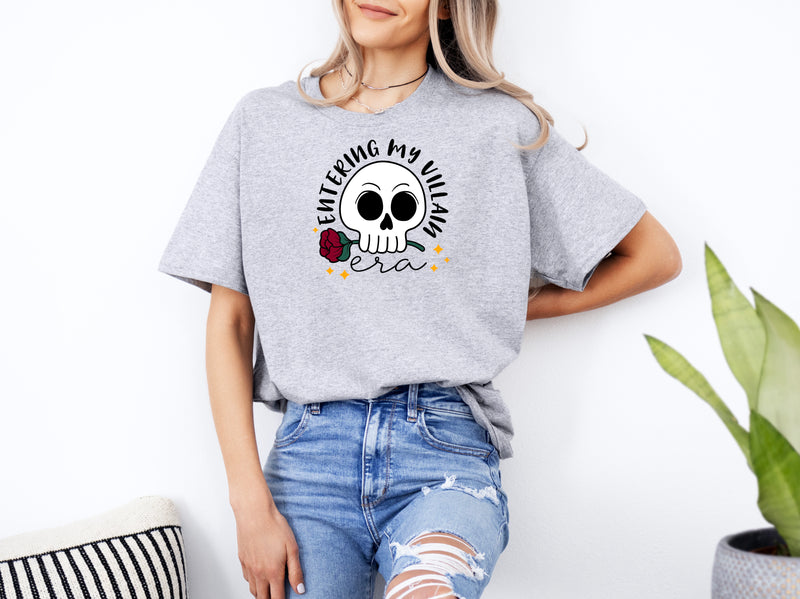 ENTERING MY VILLAIN ERA | SKULL WITH FLOWER Unisex T-shirt | Dope Soul Village