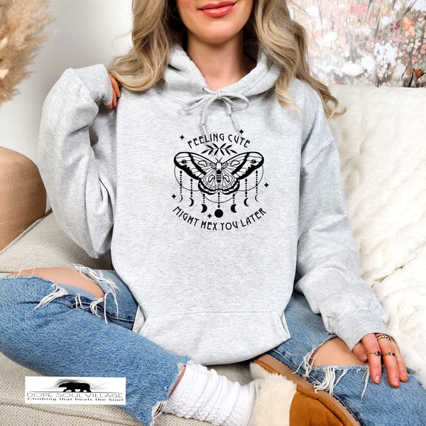 feminist clothing uk
feminine hoodie zip
feminist merchandise uk Feeling Cute Might hex later | Witchy Hoodie | Dope Soul Village