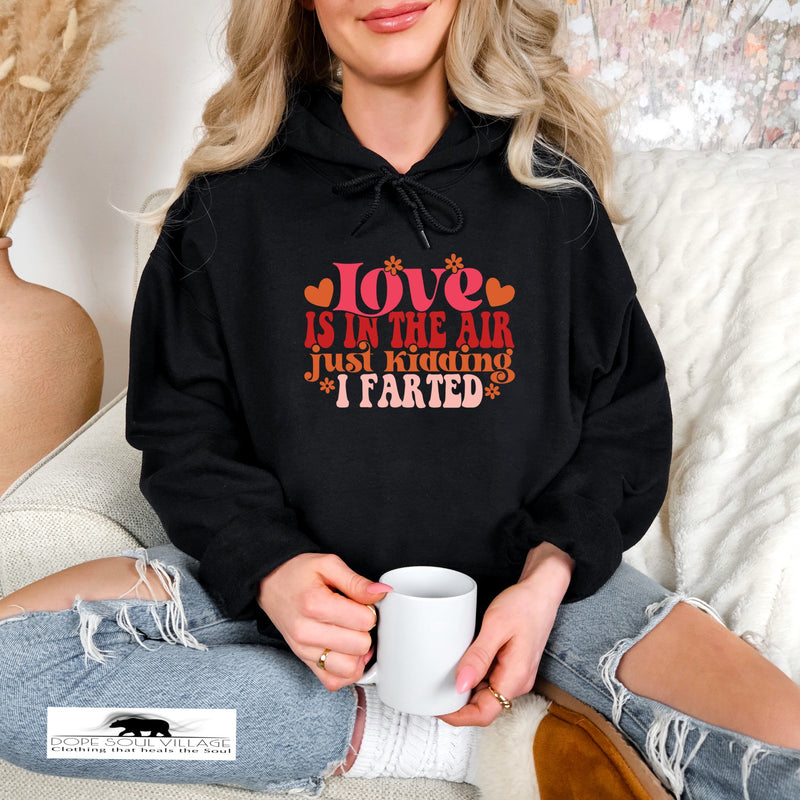 Love is in the Air Just kidding I farted | Humour Hoodie | Dope Soul Village | feminist uk based small Business women owned