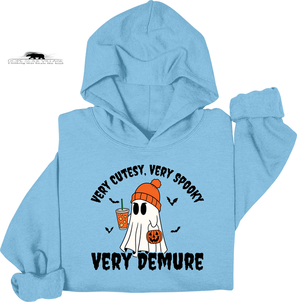 Light blue hoodie with Halloween-themed design on a white background dope soul village