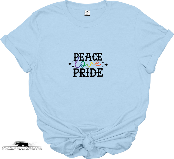 “Peace Love Pride” T-Shirt – Front Design | LGBTQ+ Collection | Sustainable Fashion
