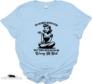 Light blue t-shirt with a graphic and text on a white background
