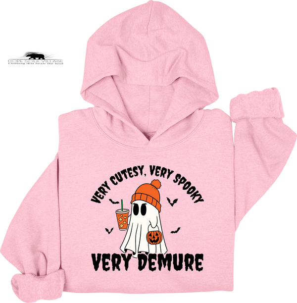 Pink hoodie with Halloween-themed design on a white background dope soul village