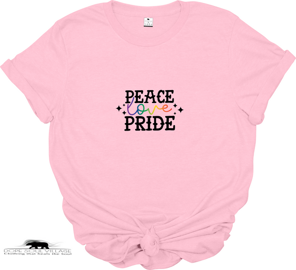 “Peace Love Pride” T-Shirt – Front Design | LGBTQ+ Collection | Sustainable Fashion