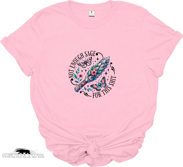 Pink t-shirt with a graphic design and text on a white background