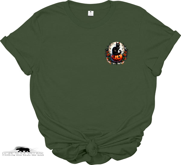 🐈⬛🎃 Mystical Black Cat on Pumpkin | Witchy T-Shirt | Dope Soul Village