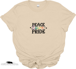 “Peace Love Pride” T-Shirt – Front Design | LGBTQ+ Collection | Sustainable Fashion