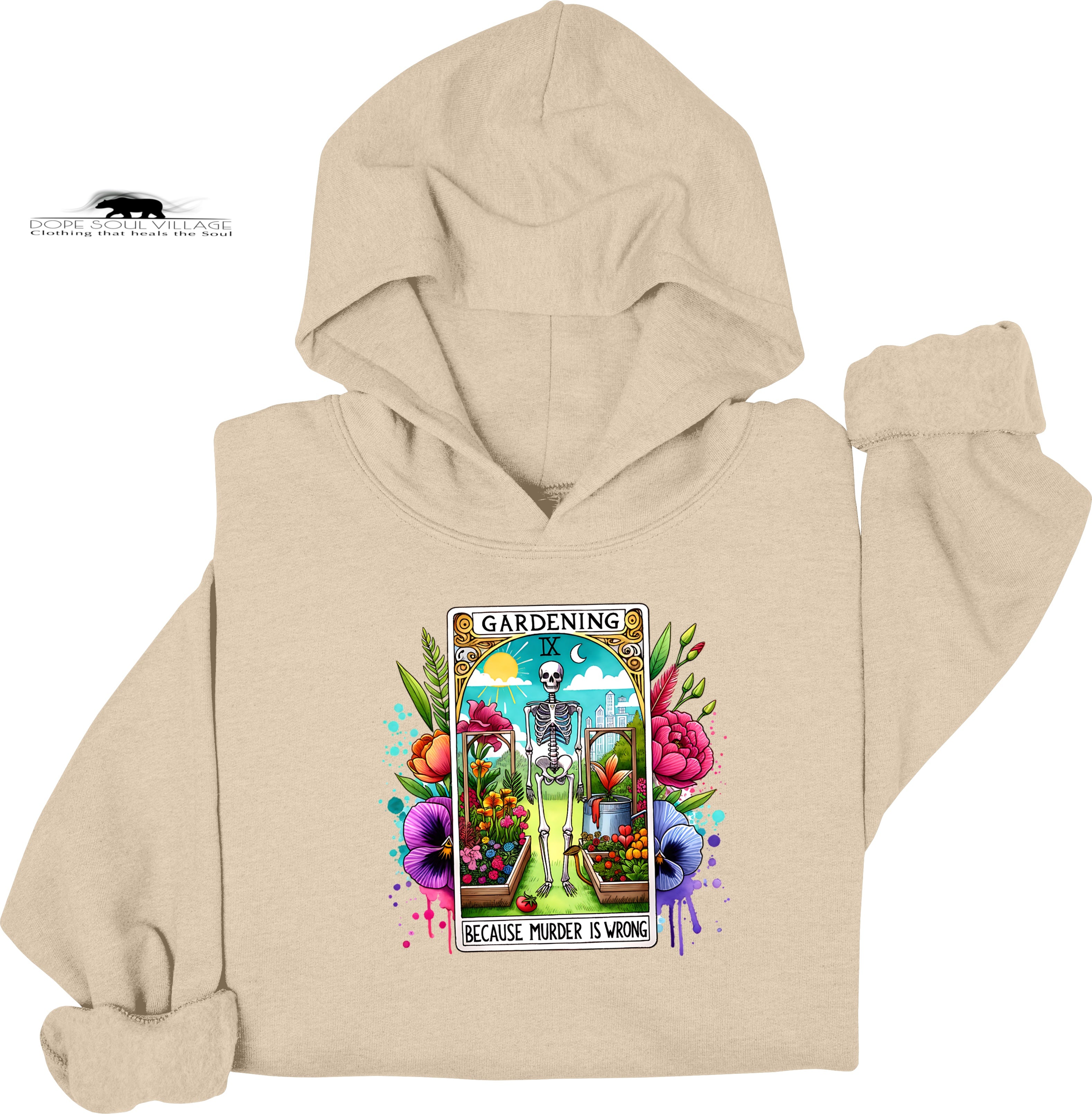 🌱 Gardening Because Murder Is Wrong Tarot Hoodie | Dope Soul Village