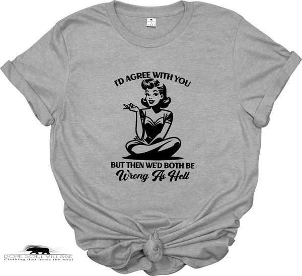 Gray t-shirt with a graphic and text on a white background