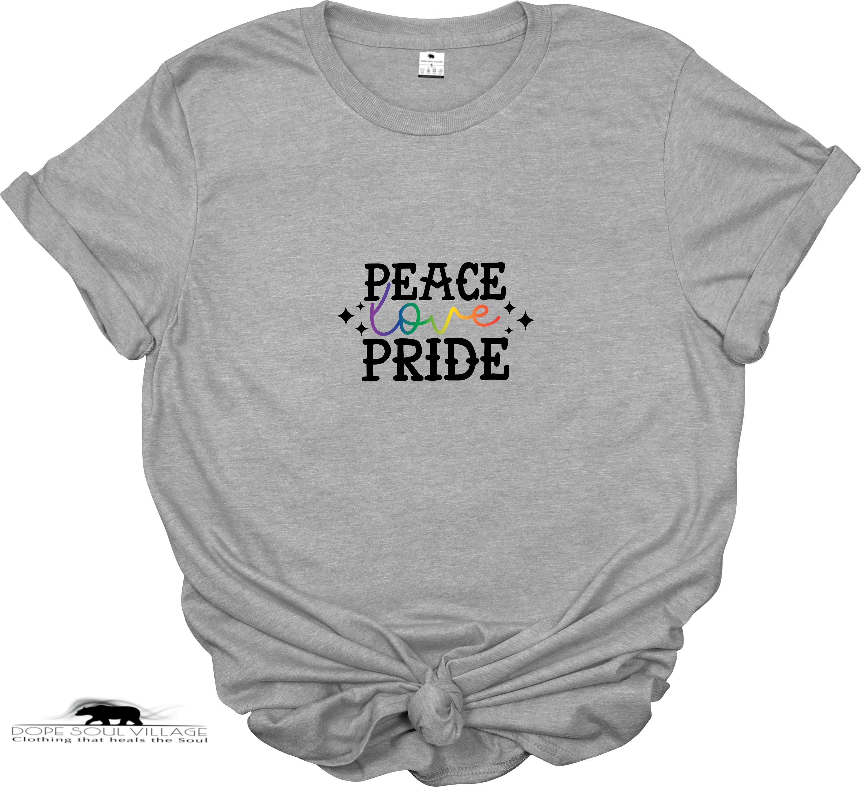 “Peace Love Pride” T-Shirt – Front Design | LGBTQ+ Collection | Sustainable Fashion