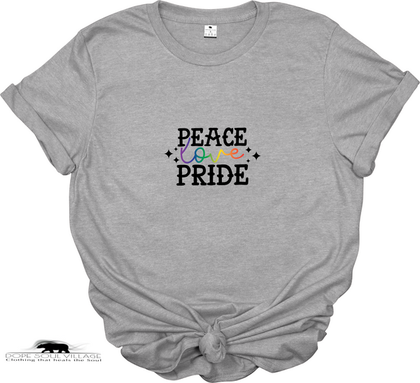 “Peace Love Pride” T-Shirt – Front Design | LGBTQ+ Collection | Sustainable Fashion
