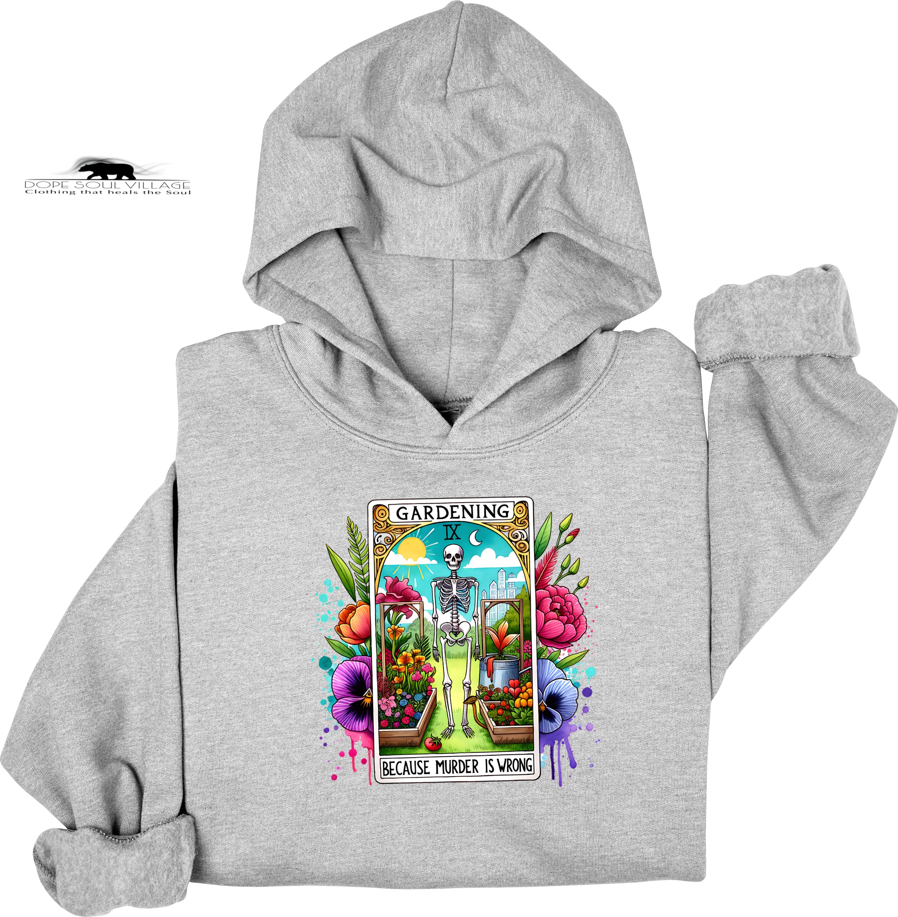 🌱 Gardening Because Murder Is Wrong Tarot Hoodie | Dope Soul Village