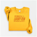 Yellow sweatshirt with text on a white background