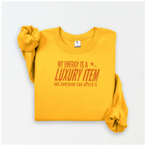 Yellow sweatshirt with text on a white background