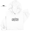 White hoodie with 'ADHD' text on a white background