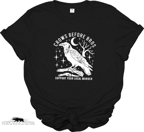 Crows Before Bros black witchy feminist t-shirt from Dope Soul Village marketplace.