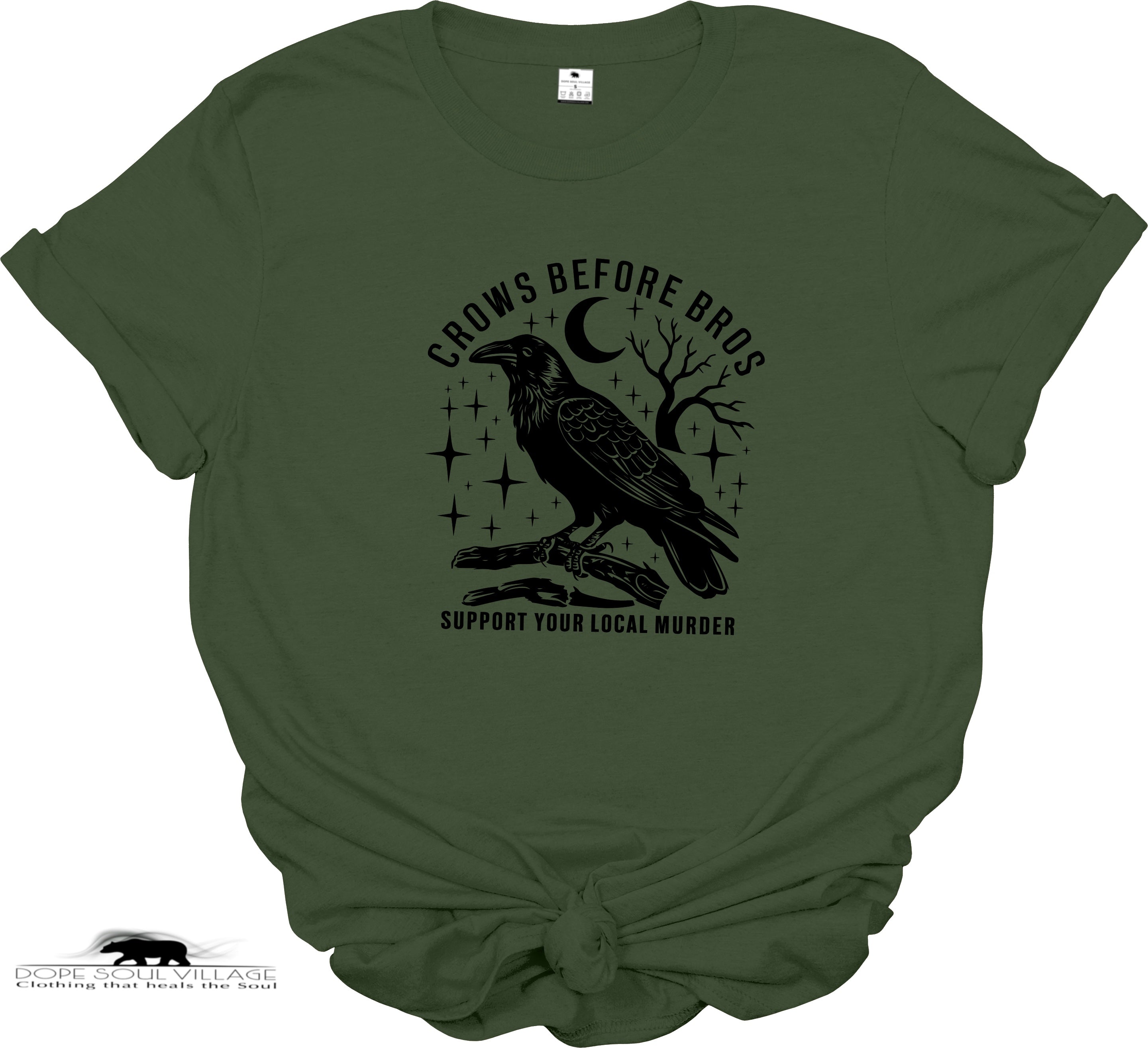 Crows Before Bros green organic cotton feminist t-shirt from Dope Soul Village.