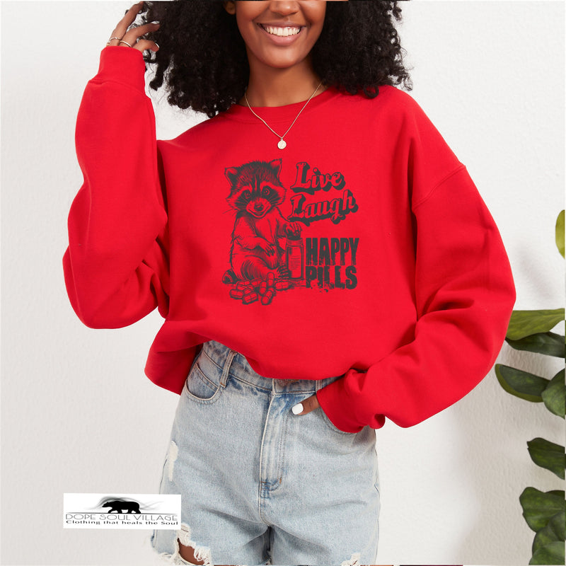 Live Laugh Happy Pills | Humour sweatshirt | Dope Soul Village UK small business women owned feminist